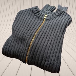 ⛓️ Le 31 Simons Black Ribbed Zipper Cardigan Sweater Y2K Edgy Cybercore Small ⛓️